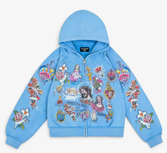Righteous Risen King Zip Up Hoodie Sky Blue
