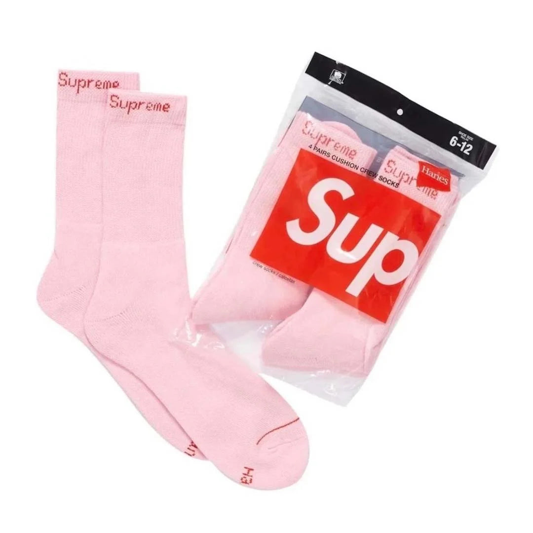 Supreme Hanes Crew Socks (4 Pack) Pink