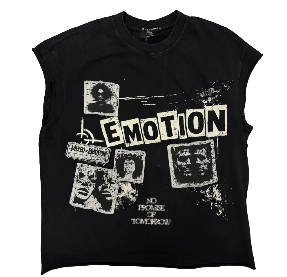 Mixed Emotions Newspaper Sleeveless Tee Black