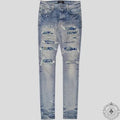 Amiri MX1 Silk PJ Patch Jeans in Light Indigo