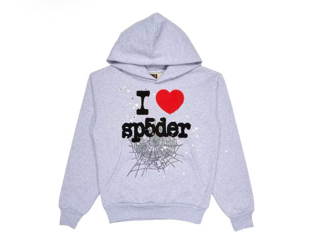 Sp5der I Heart SP5 Souvenir Hoodie Heather Grey