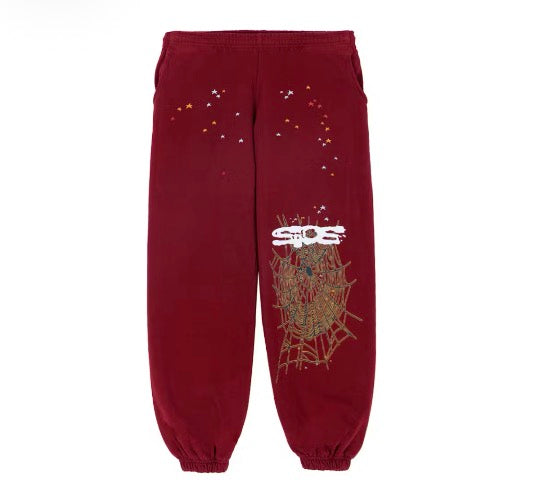 Sp5der Logo Sweatpants Maroon