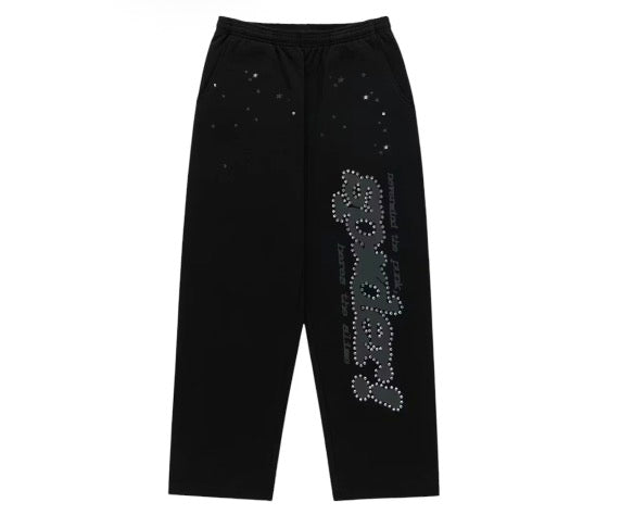 Sp5der Rhinestone Punk V2 Sweatpants Black