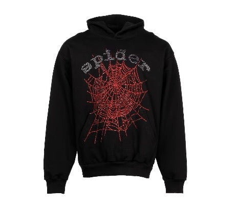 Sp5der OG Rhinestone Logo Hoodie Black