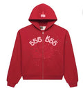 Sp5der Angel Numbers Zip Hoodie Red