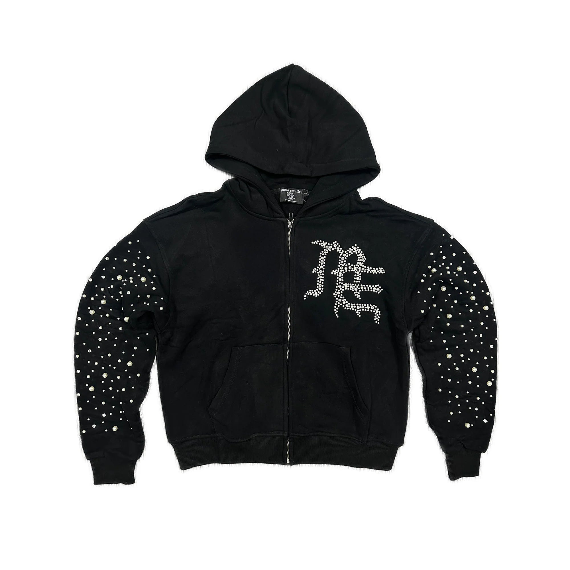 Mixed Emotions Pearl Zip Up Hoodie Black