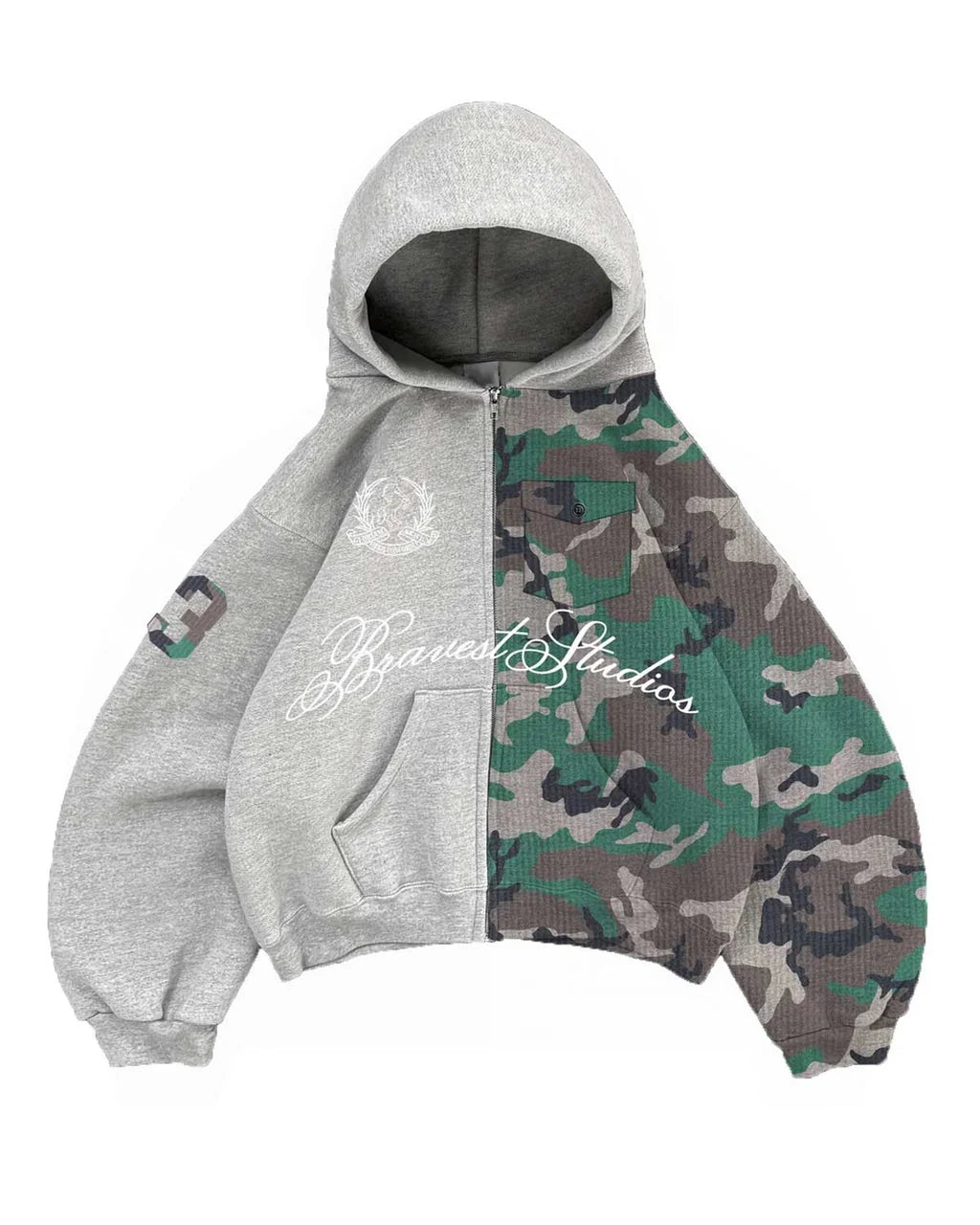 Bravest Studios Half Camo Zip Up Hoodie Grey