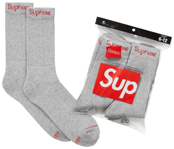 Supreme x Hanes Crew Socks (4 Pack) 'Heather Grey'