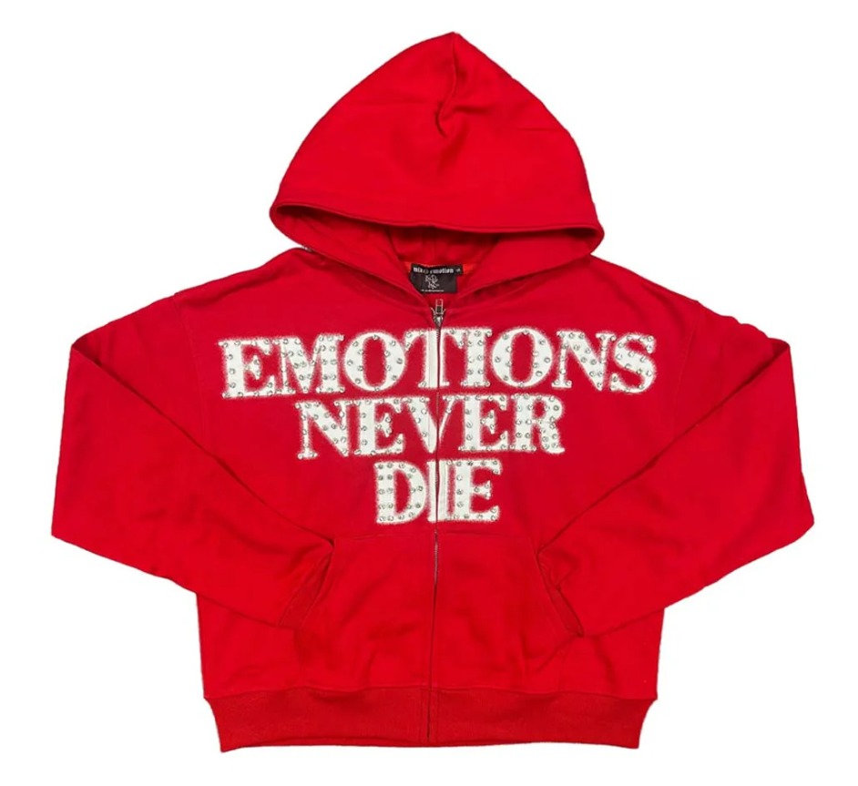 Mixed Emotions End Rhinestone Zip Up Red