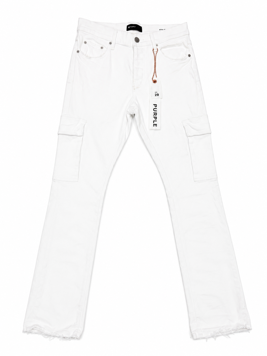 purple cargo jeans white