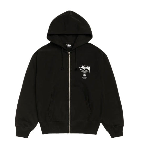 Stussy World Tour Zip Up Hoodie Black