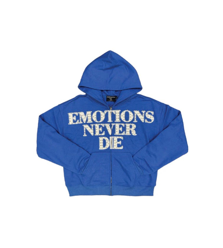 Mixed Emotions End Rhinestone Hoodie Blue