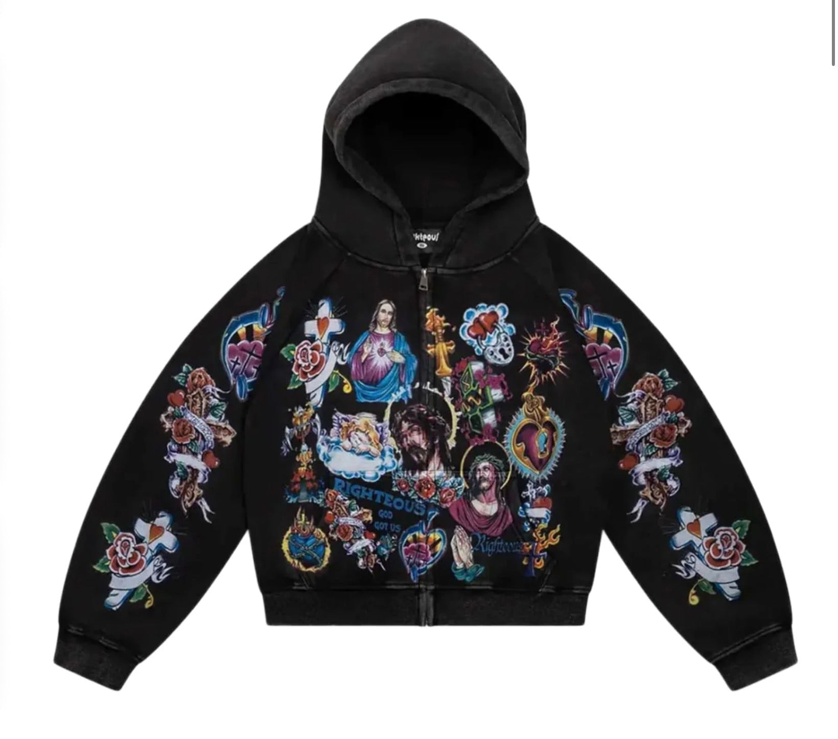 Righteous Risen King Zip Up Hoodie Black