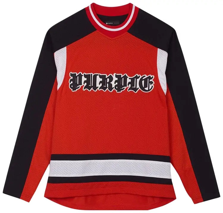 Purple mesh colorblock fiery red longsleeve