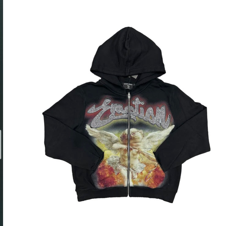 Mixed Emotions Black Rhinestone Zip Up