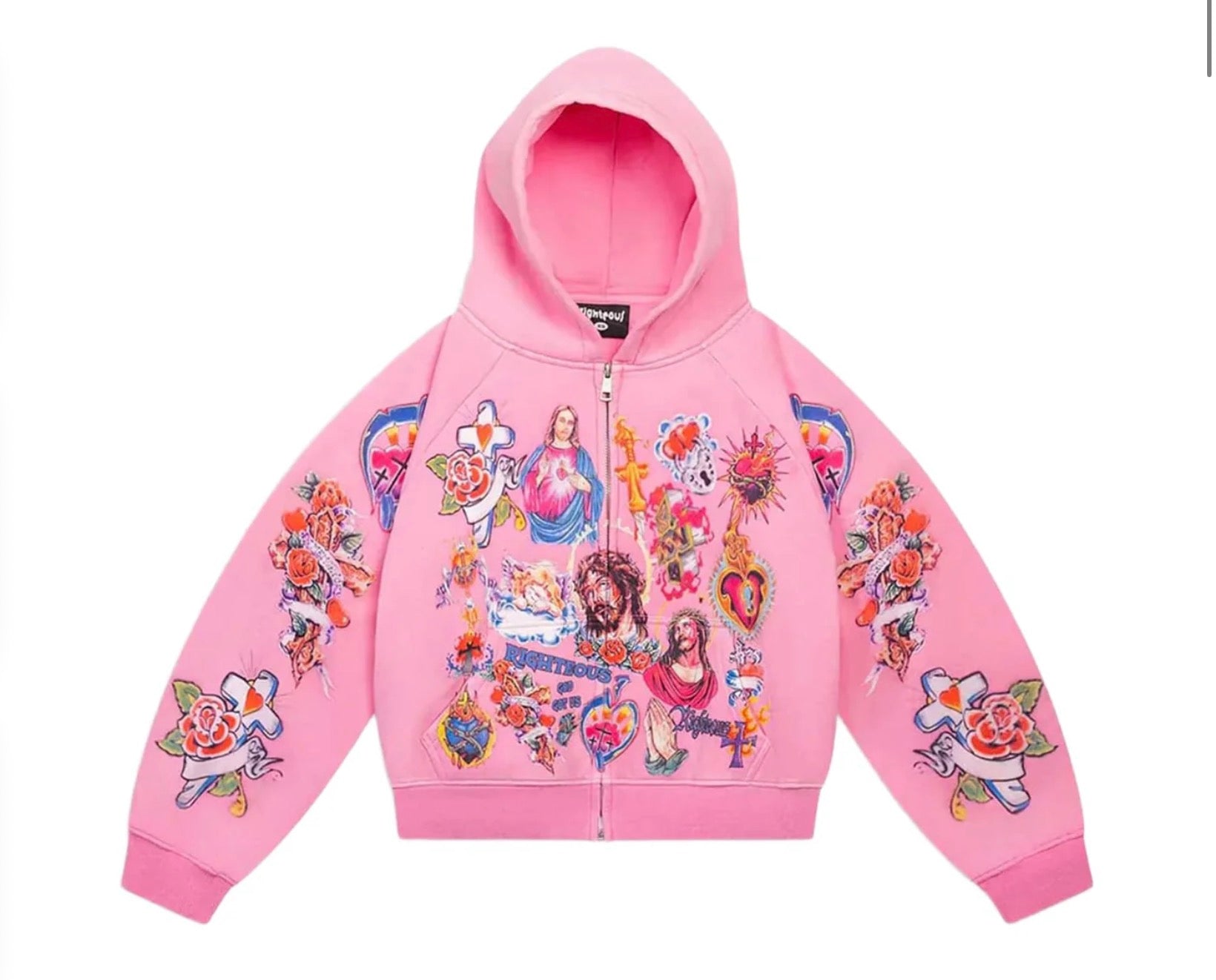 Righteous Risen King Zip Up Hoodie Pink